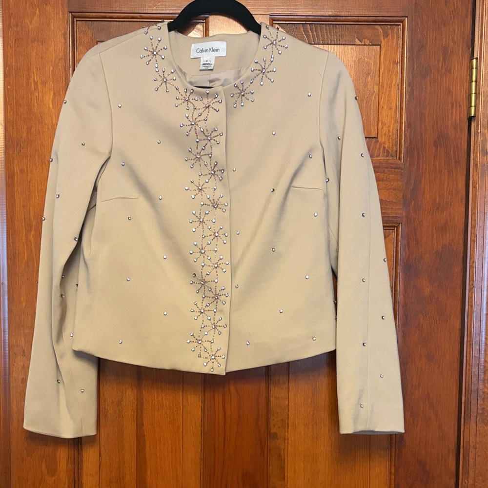 Calvin Klein Women's Beige Embellished Blazer